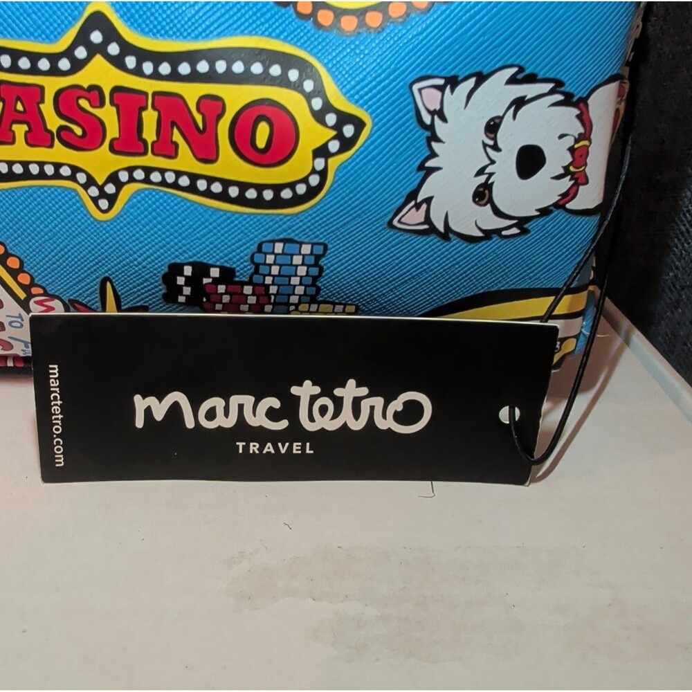 NWT Marc Tetro Las Vegas Westie Travel Bag Blue Saffiano Cosmetic Pouch New - Picture 4 of 16